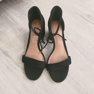 Gianni Bini Rhiaann Women's Black Block Heel Ankle Tie Sandals